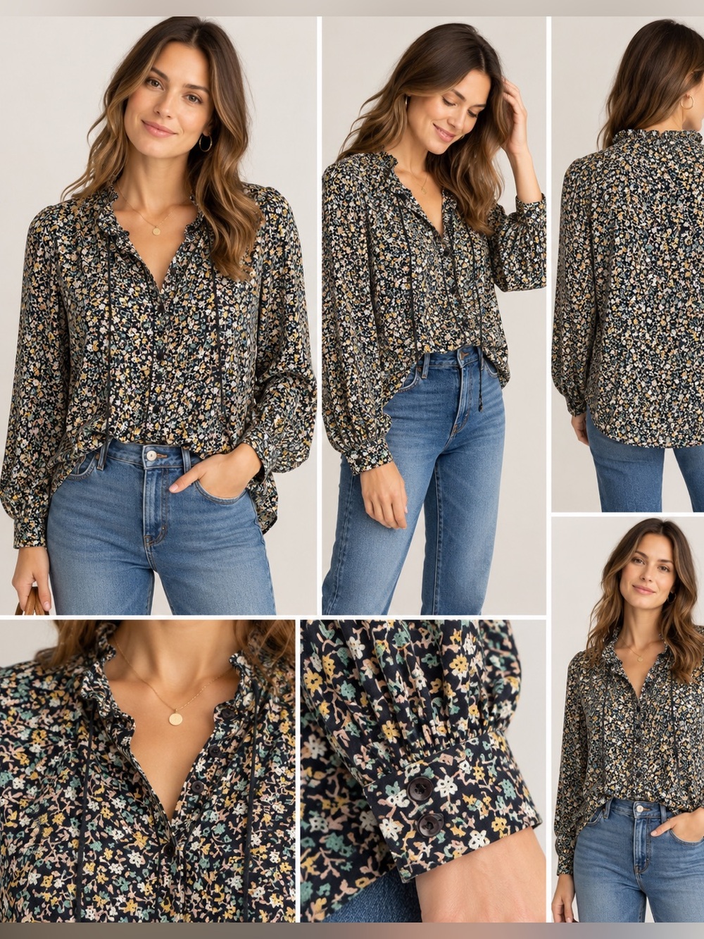 MIRTH Harper Floral Print Long Sleeve Blouse Size Small